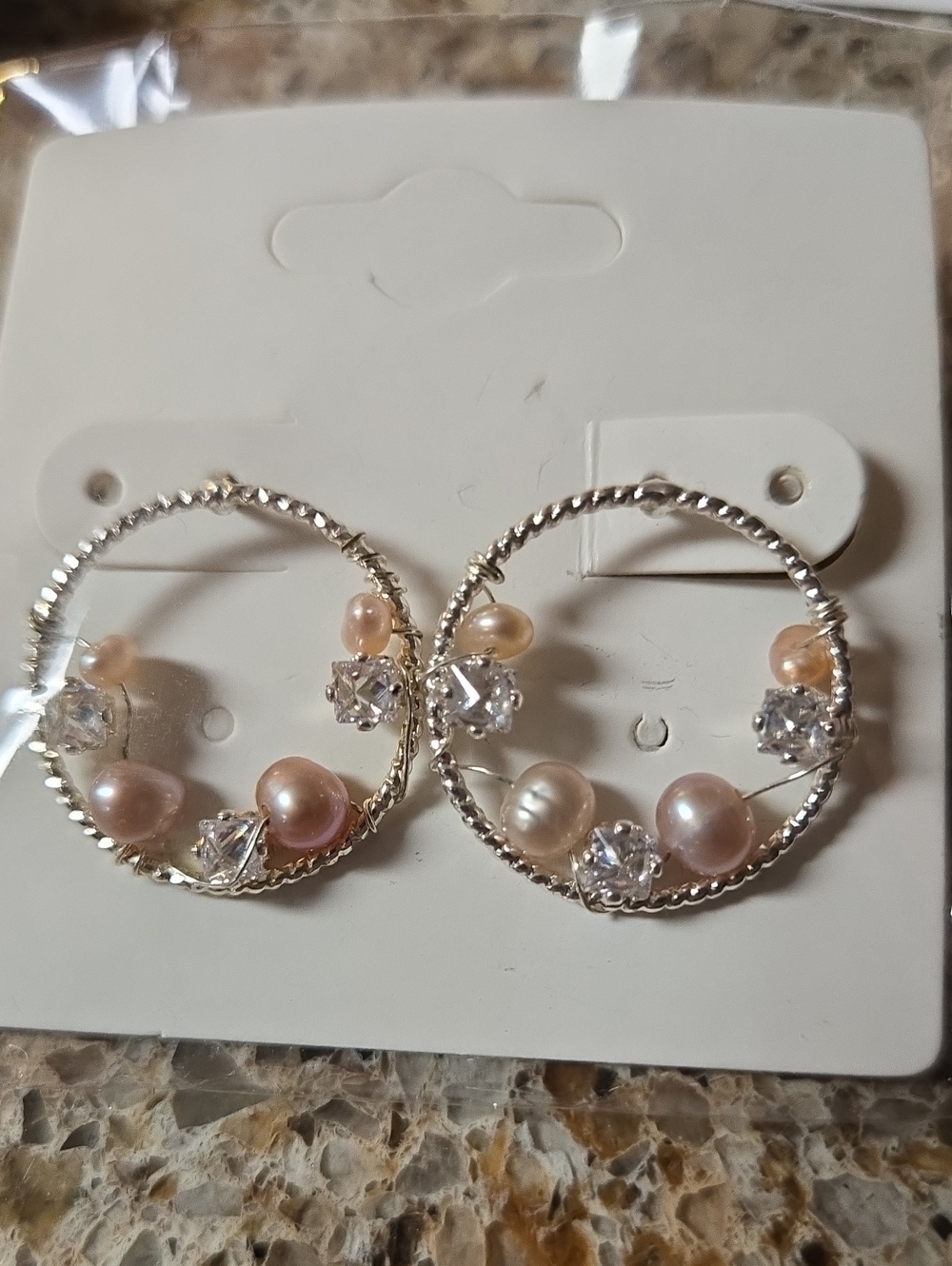 Silver Tone Cream Pearl and Crystal CZ? Earrings